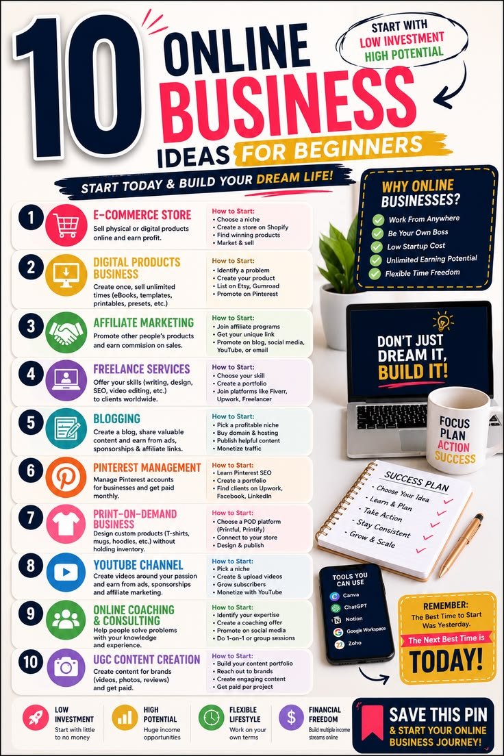 10 Online Business Ideas for Beginners: Start Today with Low Investment